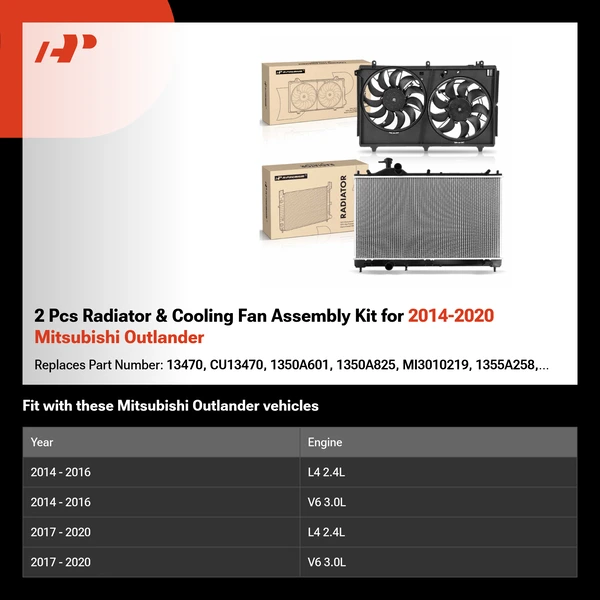 2 Pcs Radiator & Cooling Fan Assembly Kit for 2014-2020 Mitsubishi Outlander