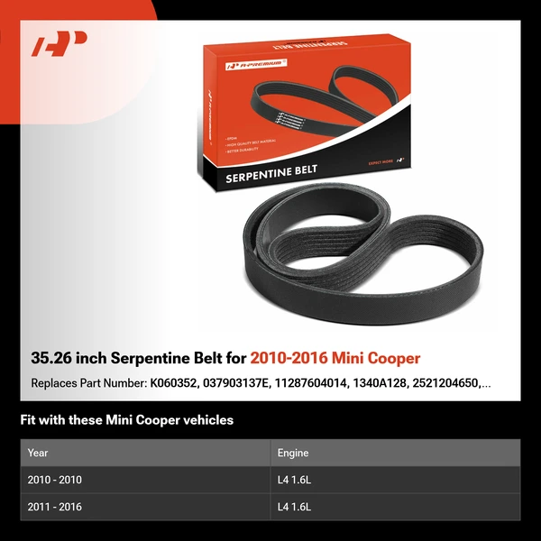 35.26 inch Serpentine Belt for 2010-2016 Mini Cooper