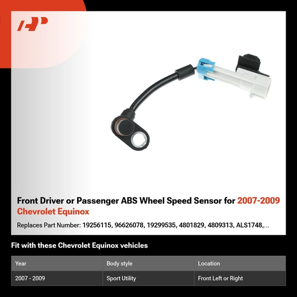 Front Driver or Passenger ABS Wheel Speed Sensor for 2007-2009 Chevrolet Equinox