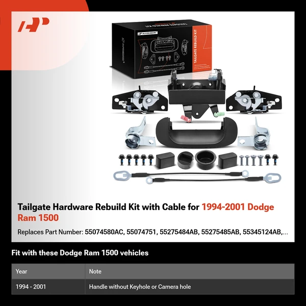Tailgate Hardware Rebuild Kit with Cable for 1994-2001 Dodge Ram 1500