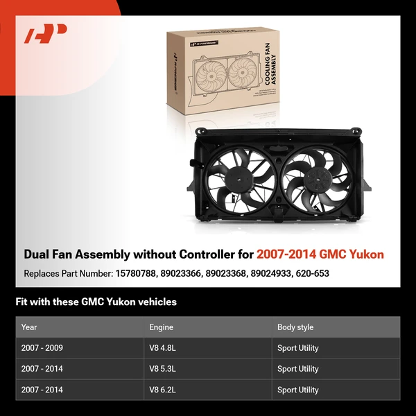 Dual Fan Assembly without Controller for 2007-2014 GMC Yukon