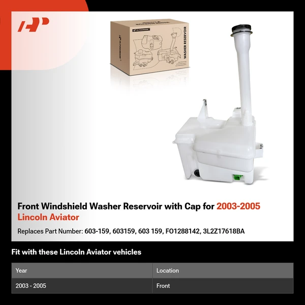 Front Windshield Washer Reservoir with Cap for 2003-2005 Lincoln Aviator