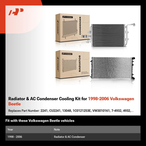 Radiator & AC Condenser Cooling Kit for 1998-2006 Volkswagen Beetle