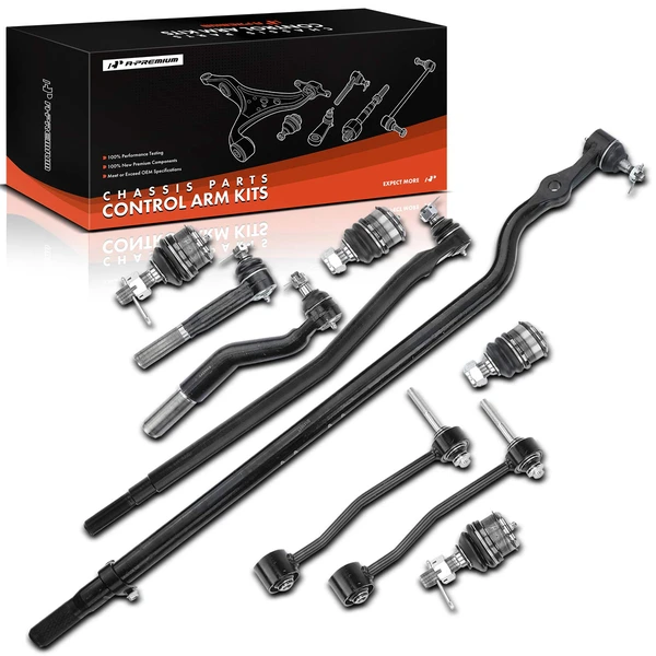 2000-2004 Ford F-350 Super Duty A Set of 10 Ball Joint Sway Bar Link and Tie Rod End Kit Front Side A-Premium APCA3826