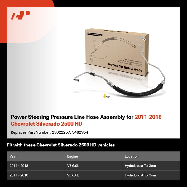 Power Steering Pressure Line Hose Assembly for 2011-2018 Chevrolet Silverado 2500 HD