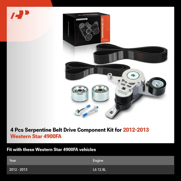 4 Pcs Serpentine Belt Drive Component Kit for 2012-2013 Western Star 4900FA