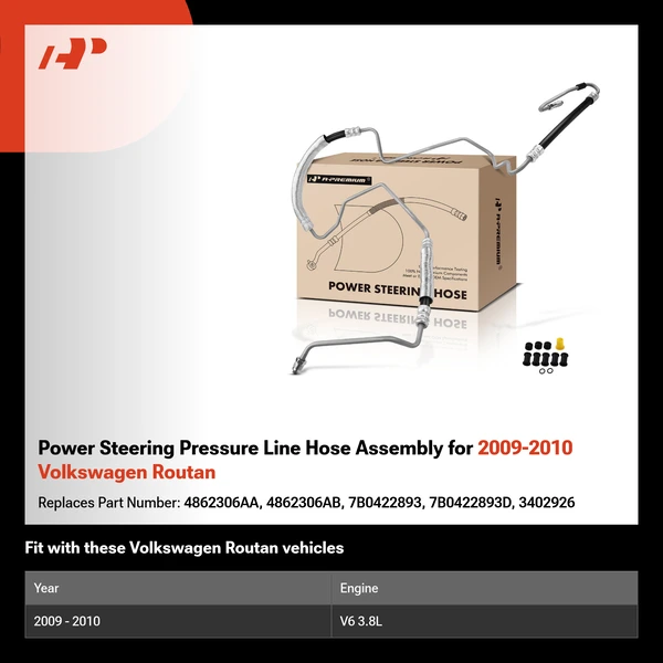 Power Steering Pressure Line Hose Assembly for 2009-2010 Volkswagen Routan