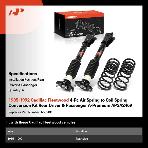 1985-1992 Cadillac Fleetwood 4-Pc Air Spring to Coil Spring Conversion Kit Rear Driver & Passenger A-Premium APSA2469