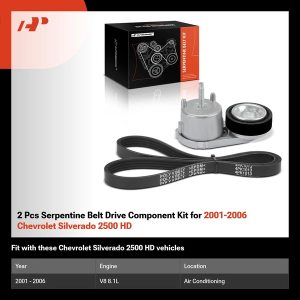 2 Pcs Serpentine Belt Drive Component Kit for 2001-2006 Chevrolet Silverado 2500 HD