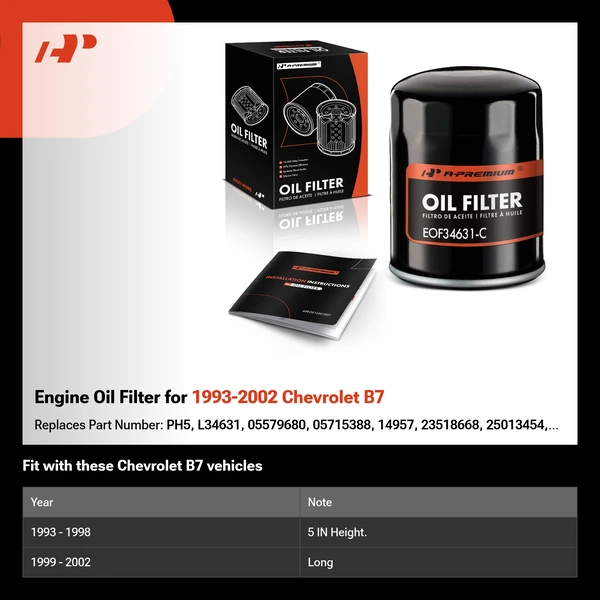 Engine Oil Filter for 1993-2002 Chevrolet B7