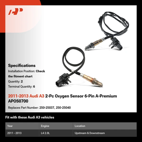 2011-2013 Audi A3 2-Pc Oxygen Sensor 6-Pin A-Premium APOS0700
