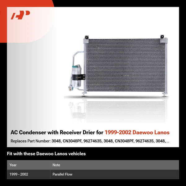 AC Condenser with Receiver Drier for 1999-2002 Daewoo Lanos