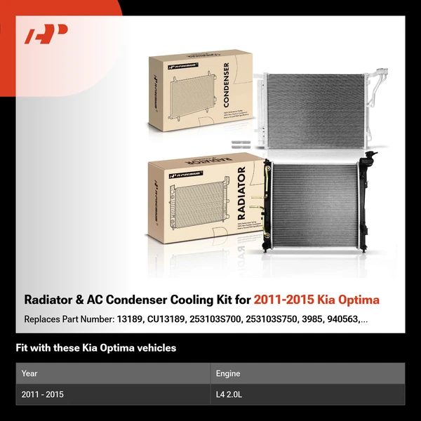 Radiator & AC Condenser Cooling Kit for 2011-2015 Kia Optima