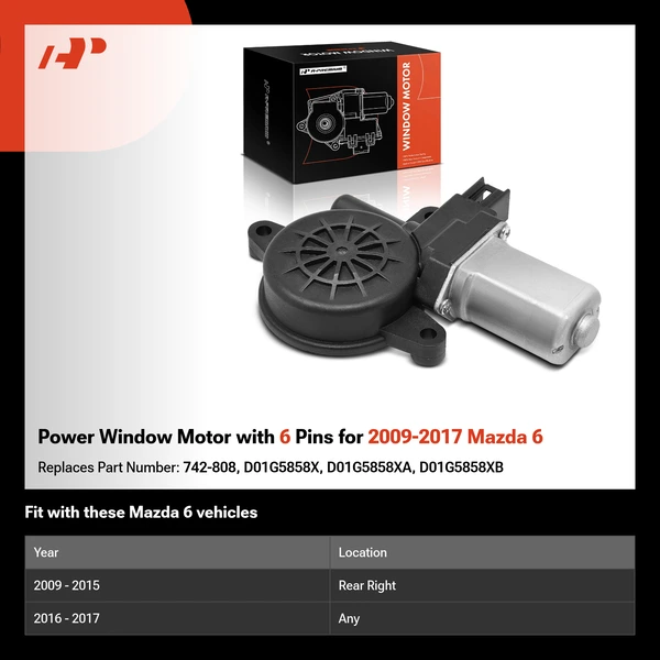Power Window Motor with 6 Pins for 2009-2017 Mazda 6