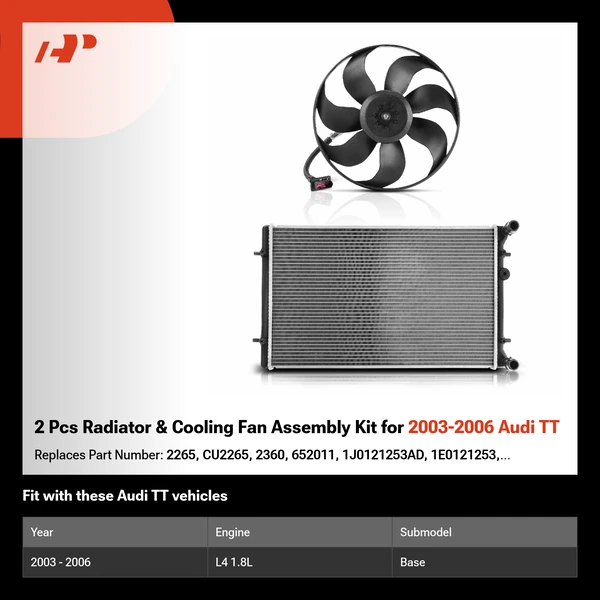 2 Pcs Radiator & Cooling Fan Assembly Kit for 2003-2006 Audi TT