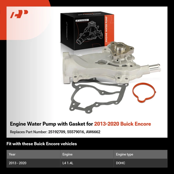 Engine Water Pump with Gasket for 2013-2020 Buick Encore