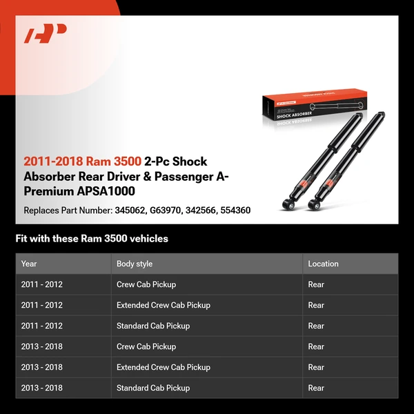 2011-2018 Ram 3500 2-Pc Shock Absorber Rear Driver & Passenger A-Premium APSA1000