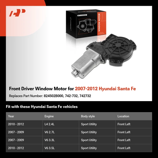 Front Driver Window Motor for 2007-2012 Hyundai Santa Fe
