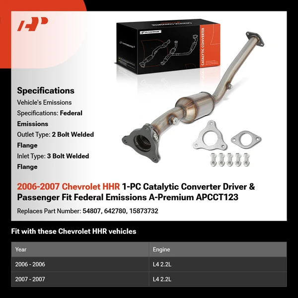 2006-2007 Chevrolet HHR 1-PC Catalytic Converter Driver & Passenger Fit Federal Emissions A-Premium APCCT123