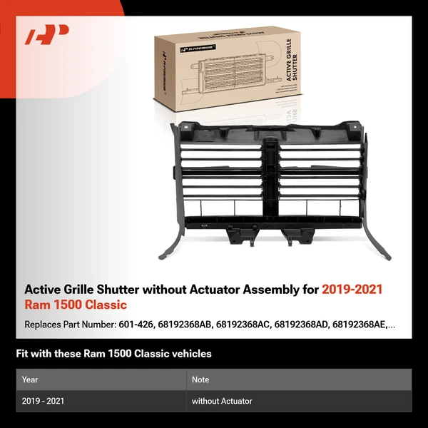 Active Grille Shutter without Actuator Assembly for 2019-2021 Ram 1500 Classic