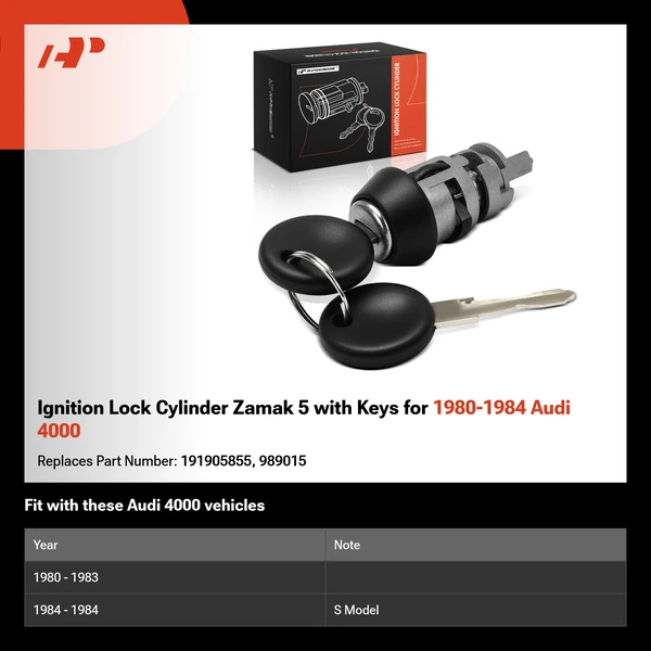 Ignition Lock Cylinder Zamak 5 with Keys for 1980-1984 Audi 4000