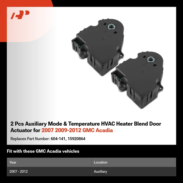 2 Pcs Auxiliary Mode & Temperature HVAC Heater Blend Door Actuator for 2007 2009-2012 GMC Acadia