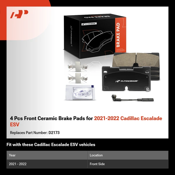 4 Pcs Front Ceramic Brake Pads for 2021-2022 Cadillac Escalade ESV
