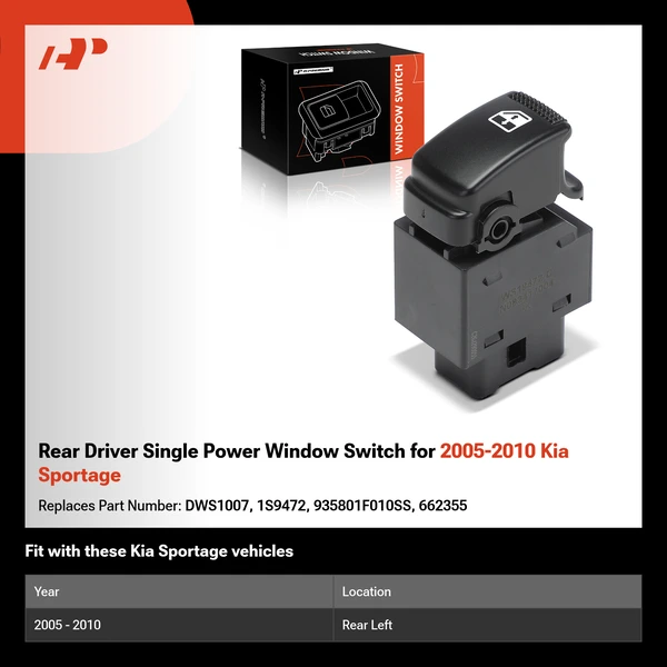 Rear Driver Single Power Window Switch for 2005-2010 Kia Sportage