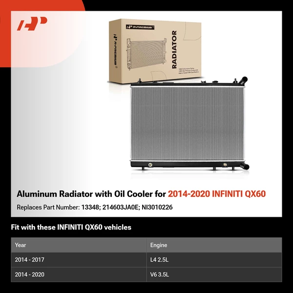 Aluminum Radiator with Oil Cooler for 2014-2020 INFINITI QX60