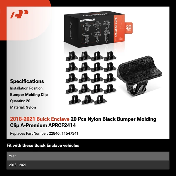2018-2021 Buick Enclave 20 Pcs Nylon Black Bumper Molding Clip A-Premium APRCF2414