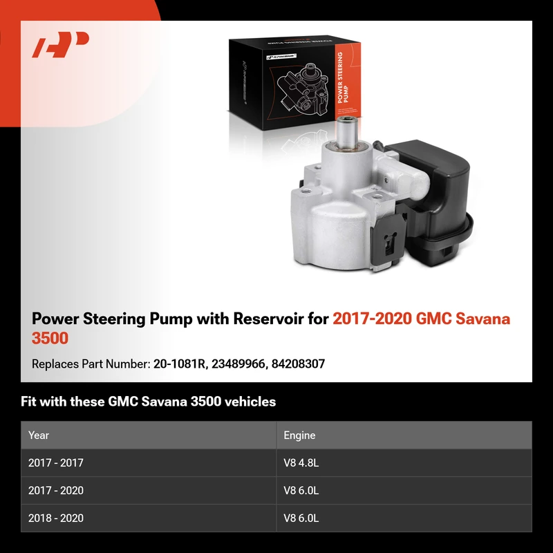 Power Steering Pump with Reservoir for 2017-2020 GMC Savana 3500
