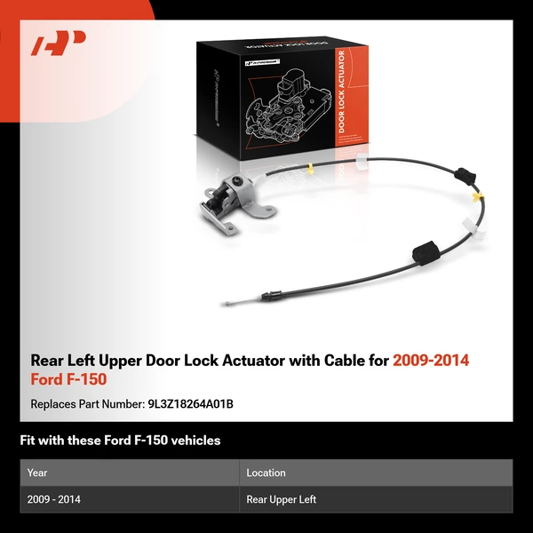 Rear Left Upper Door Lock Actuator with Cable for 2009-2014 Ford F-150