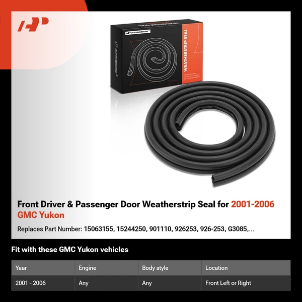 Front Driver & Passenger Door Weatherstrip Seal for 2001-2006 GMC Yukon