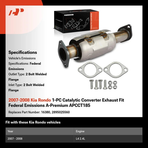 2007-2008 Kia Rondo 1-PC Catalytic Converter Exhaust Fit Federal Emissions A-Premium APCCT185