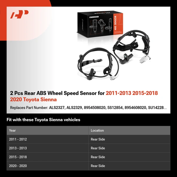 2 Pcs Rear ABS Wheel Speed Sensor for 2011-2013 2015-2018 2020 Toyota Sienna