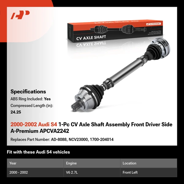 2000-2002 Audi S4 1-Pc CV Axle Shaft Assembly Front Driver Side A-Premium APCVA2242