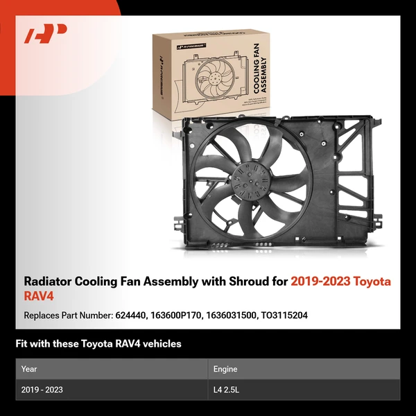 Radiator Cooling Fan Assembly with Shroud for 2019-2023 Toyota RAV4
