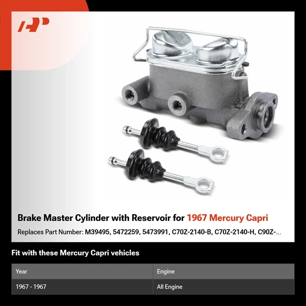 Brake Master Cylinder with Reservoir for 1967 Mercury Capri