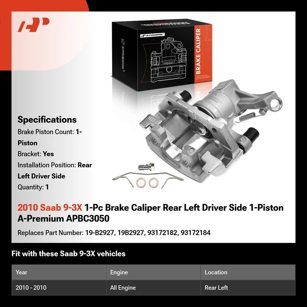 2010 Saab 9-3X 1-Pc Brake Caliper Rear Left Driver Side 1-Piston A-Premium APBC3050