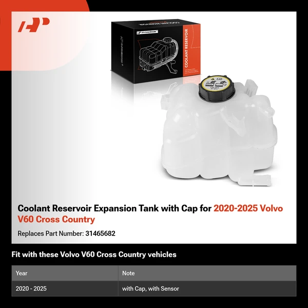 Coolant Reservoir Expansion Tank with Cap for 2020-2025 Volvo V60 Cross Country