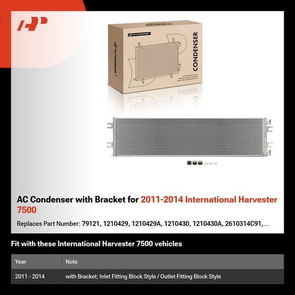 AC Condenser with Bracket for 2011-2014 International Harvester 7500