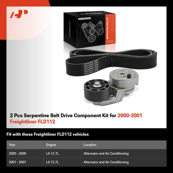 2 Pcs Serpentine Belt Drive Component Kit for 2000-2001 Freightliner FLD112