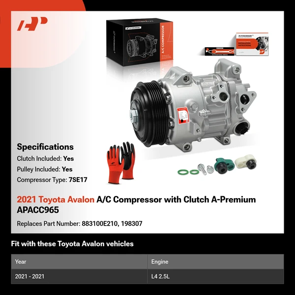 2021 Toyota Avalon A/C Compressor with Clutch A-Premium APACC965