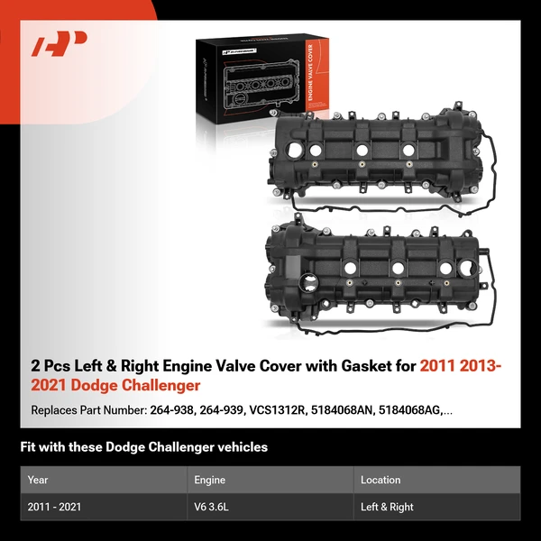 2 Pcs Left & Right Engine Valve Cover with Gasket for 2011 2013-2021 Dodge Challenger