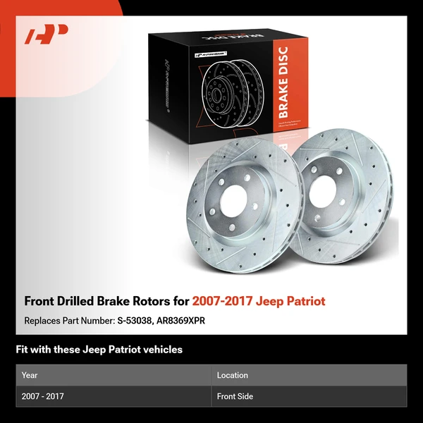 Front Drilled Brake Rotors for 2007-2017 Jeep Patriot