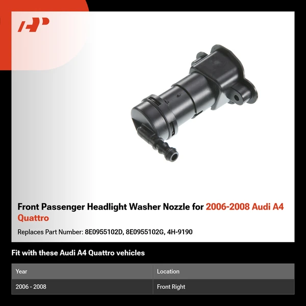 Front Passenger Headlight Washer Nozzle for 2006-2008 Audi A4 Quattro
