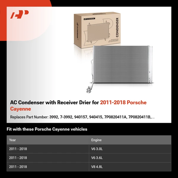 AC Condenser with Receiver Drier for 2011-2018 Porsche Cayenne