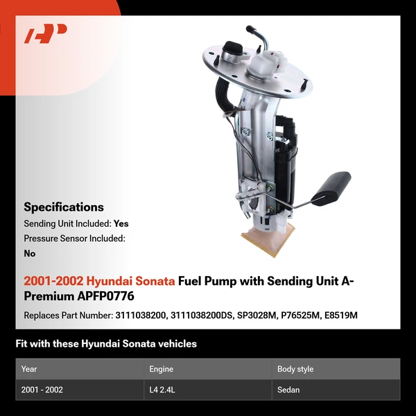 2001-2002 Hyundai Sonata Fuel Pump with Sending Unit A-Premium APFP0776