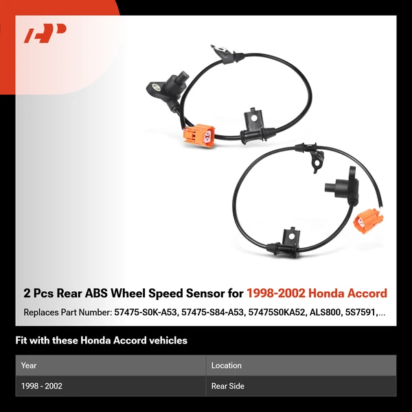 2 Pcs Rear ABS Wheel Speed Sensor for 1998-2002 Honda Accord