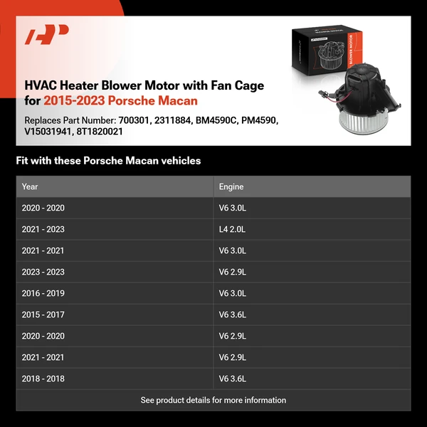 HVAC Heater Blower Motor with Fan Cage for 2015-2023 Porsche Macan